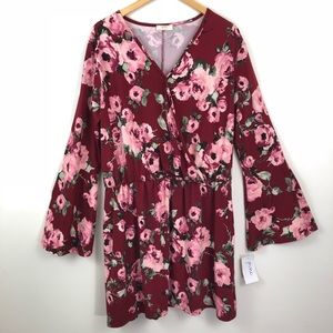 Floral Empire Surplice Dress 3X Bell Sleeves